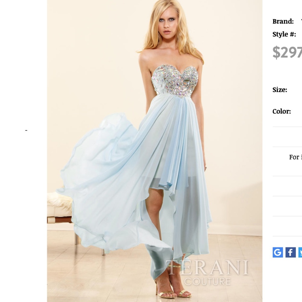 TERANI COUTURE hi-low Aqua Evening Dress 6